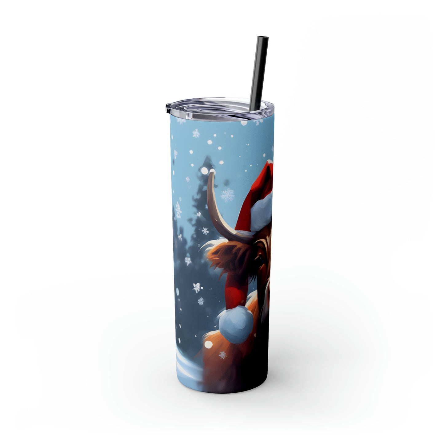 Christmas Cow  Skinny Tumbler with Straw, 20oz