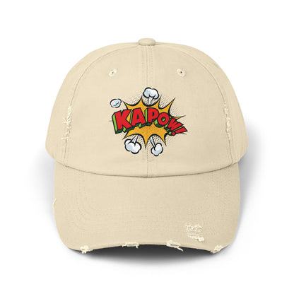 Unisex Distressed Cap - Comic Style 'KAPOW!' Graphic Hat for Bold Adventure Lovers