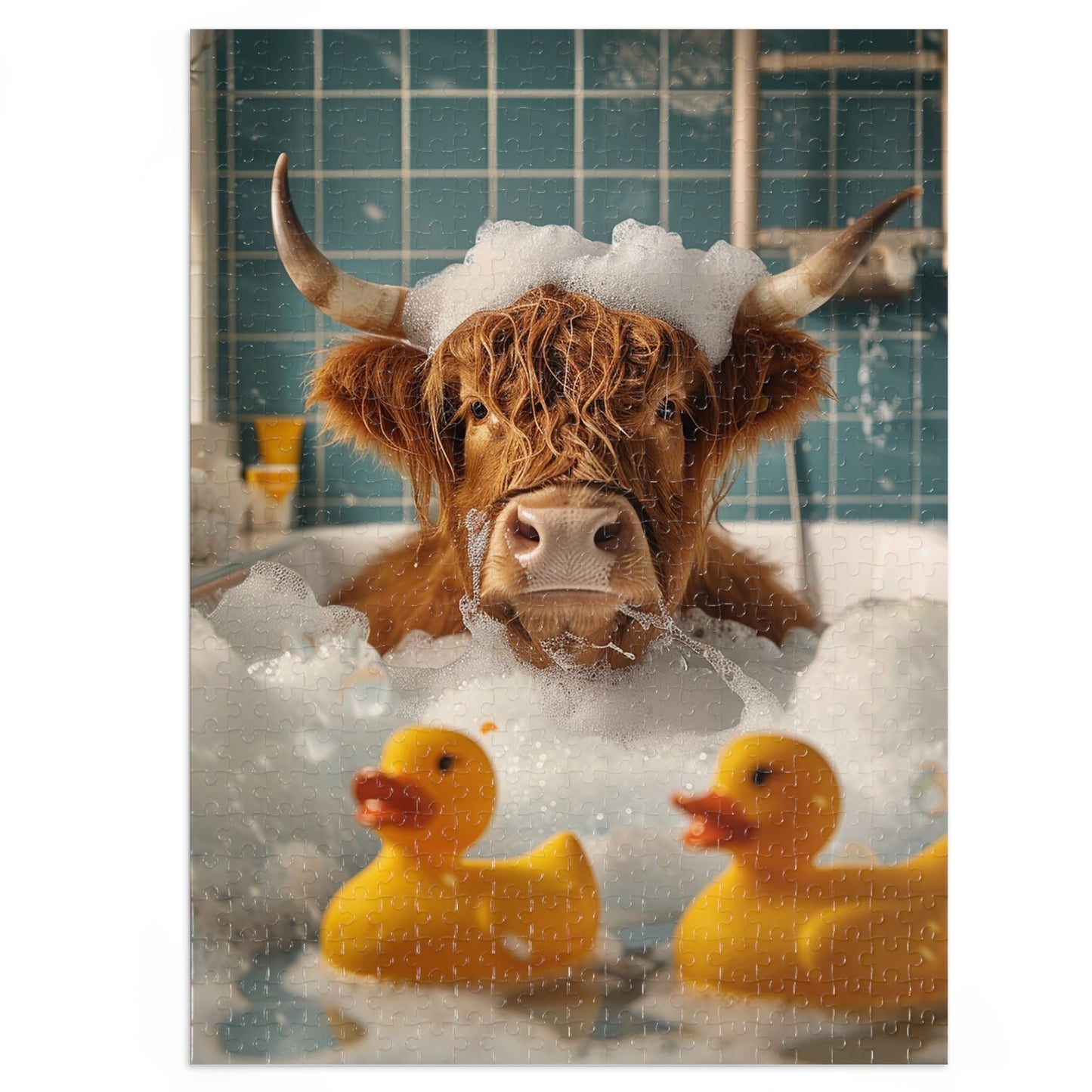 Highland Cow and Her Rubber Duckies Jigsaw Puzzle (30, 110, 252, 500,1000-Piece)