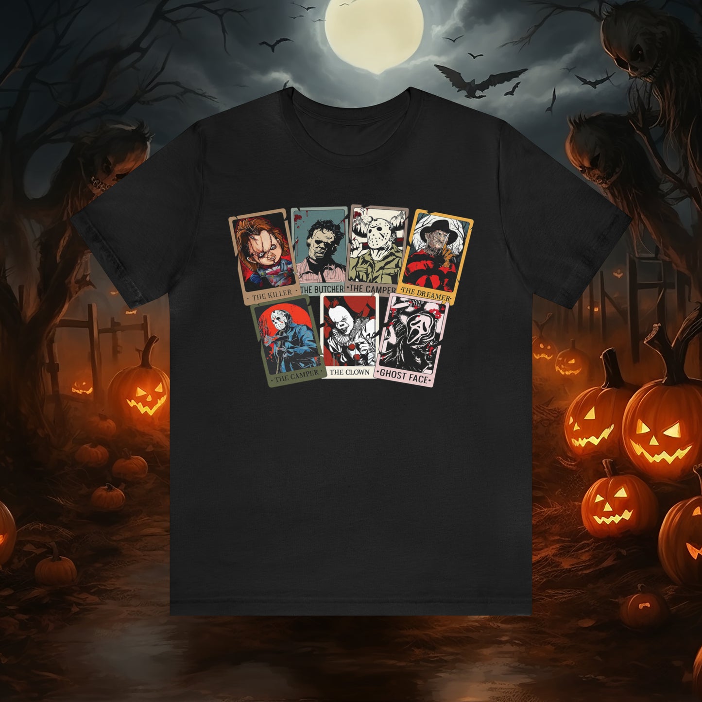 Horror Tarot Cards Halloween Unisex Jersey Short Sleeve Tee