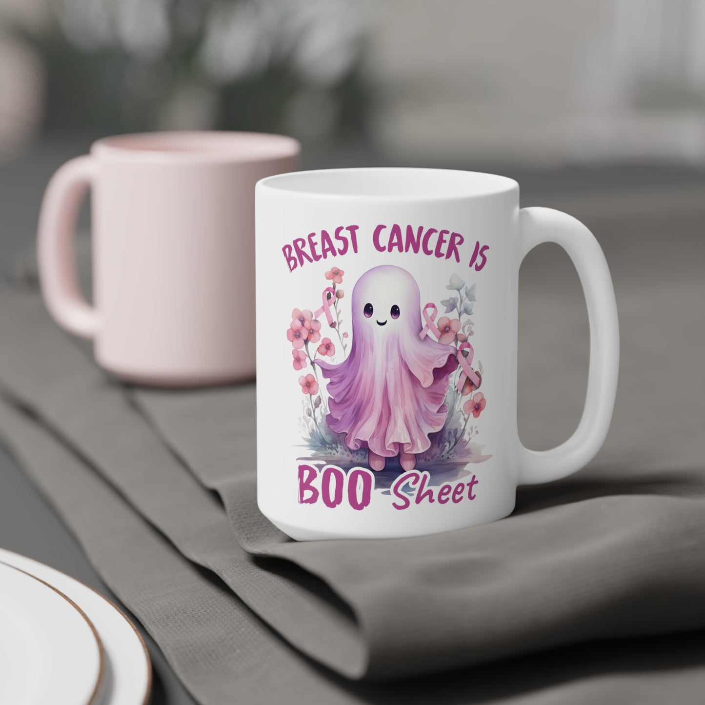 Boo Sheet Breast Cancer Awareness Motivational Halloween Ceramic Mugs (11oz\15oz\20oz)