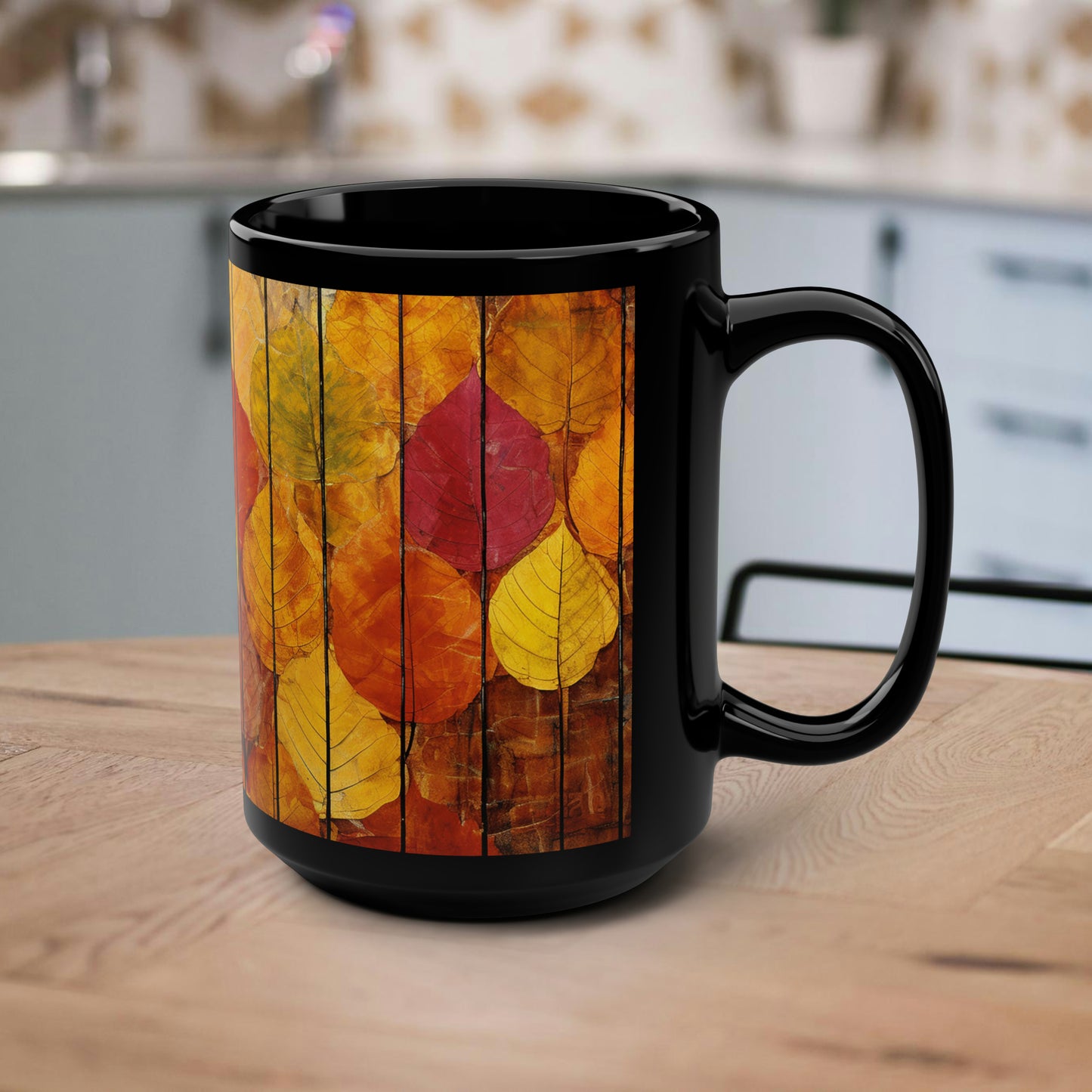 Autumn Leaves Black Mug, 15oz