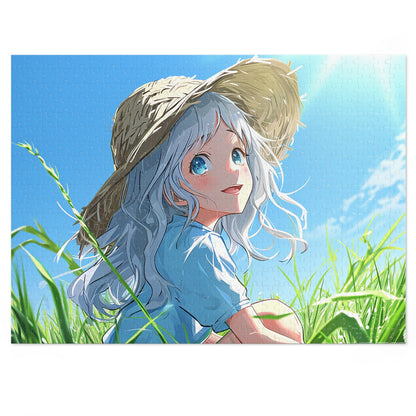 Anime Girl Sitting in a Field  Jigsaw Puzzle (30, 110, 252, 500,1000-Piece)