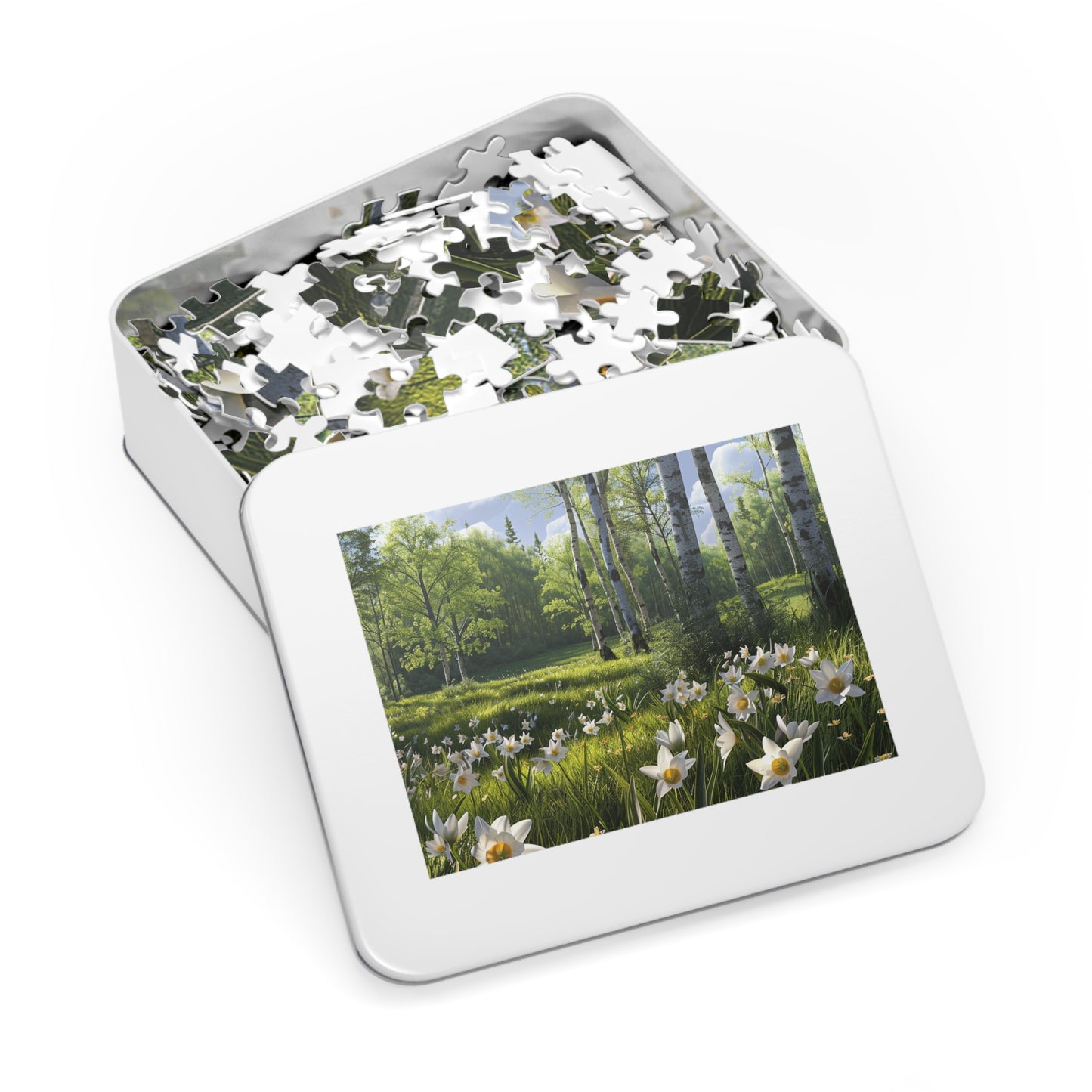 Birch Trees and Daffodils  Jigsaw Puzzle (30, 110, 252, 500,1000-Piece)