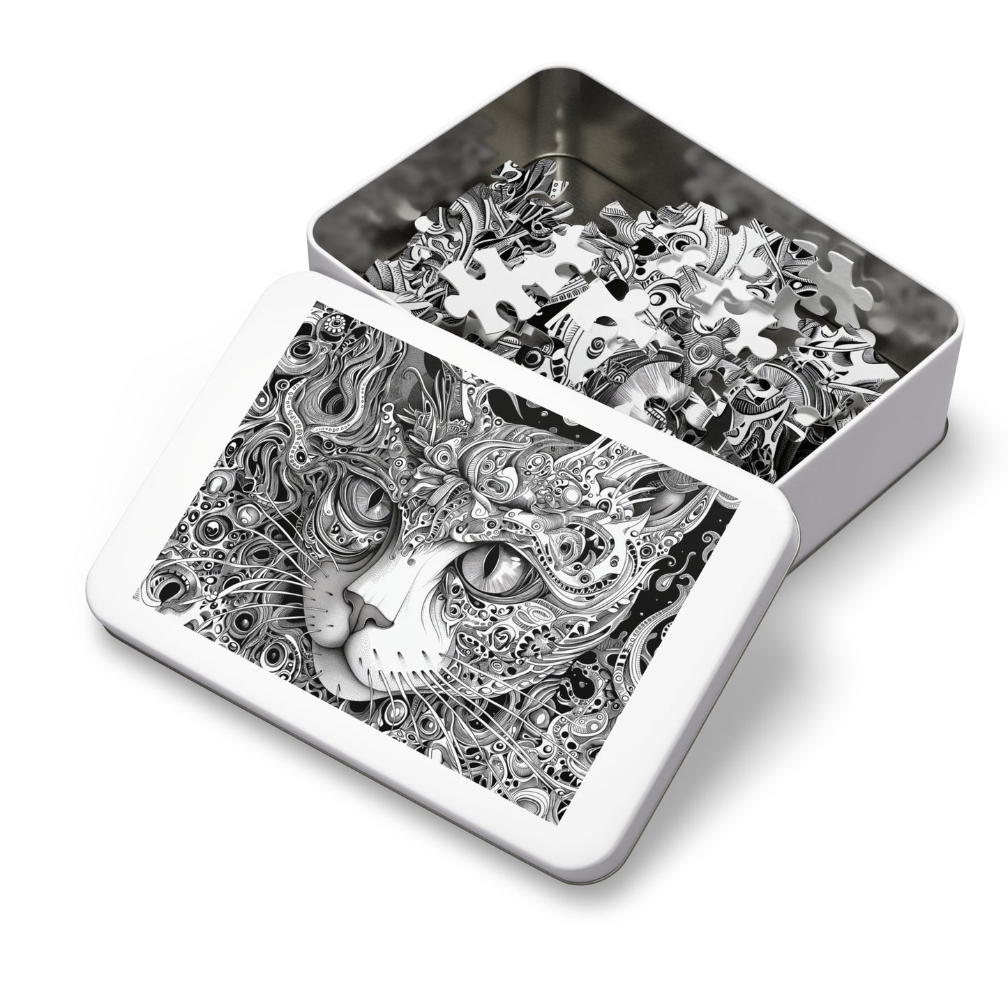 Black and White Cat Sketch Jigsaw Puzzle (30, 110, 252, 500,1000-Piece)