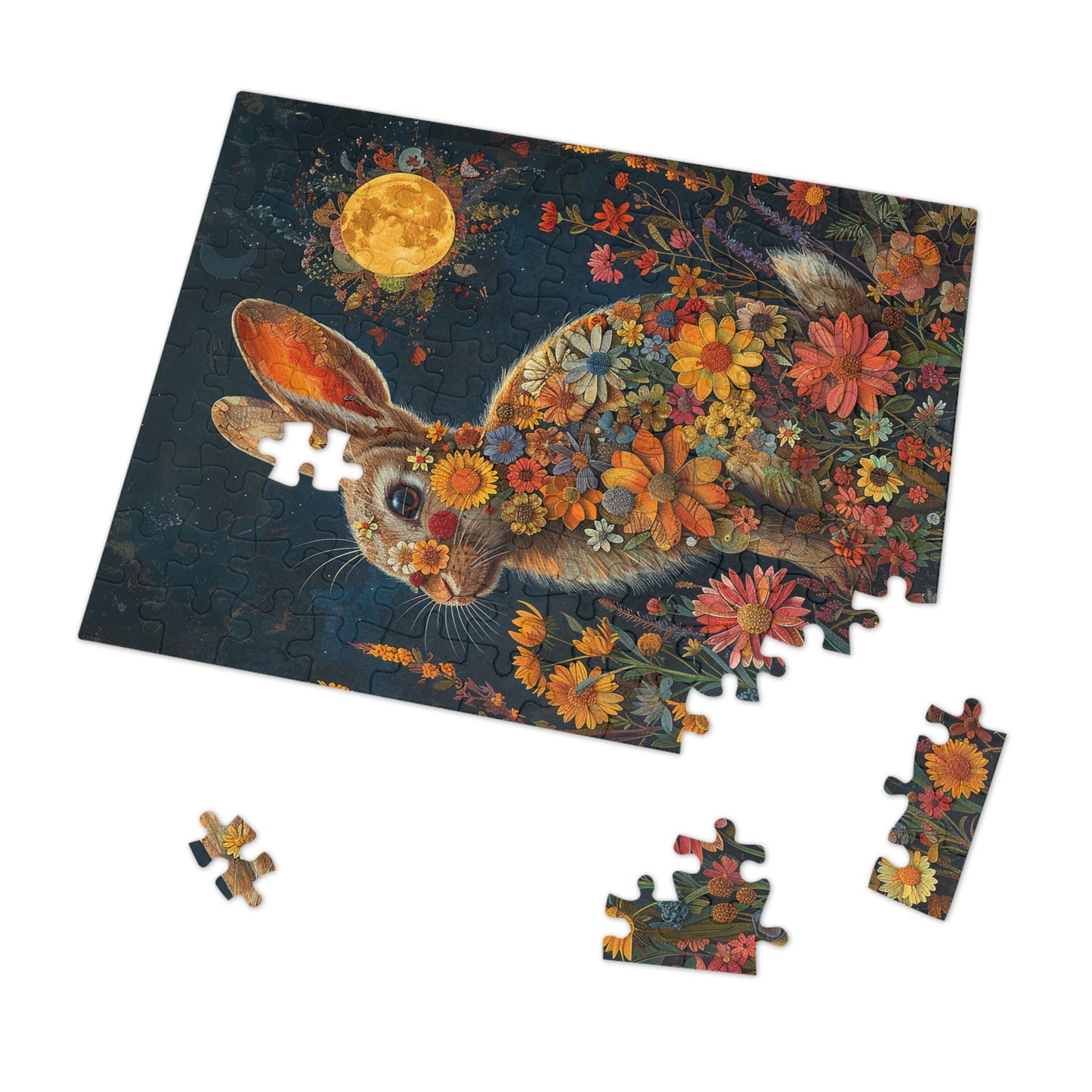 Flower Bunny Rabbit at Night Jigsaw Puzzle (30, 110, 252, 500,1000-Piece)