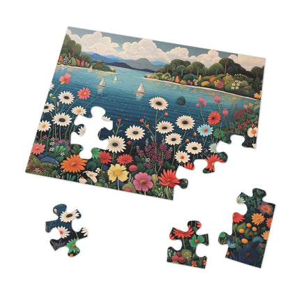 Colorful Flowers and Sailboats Jigsaw Puzzle (30, 110, 252, 500,1000-Piece)