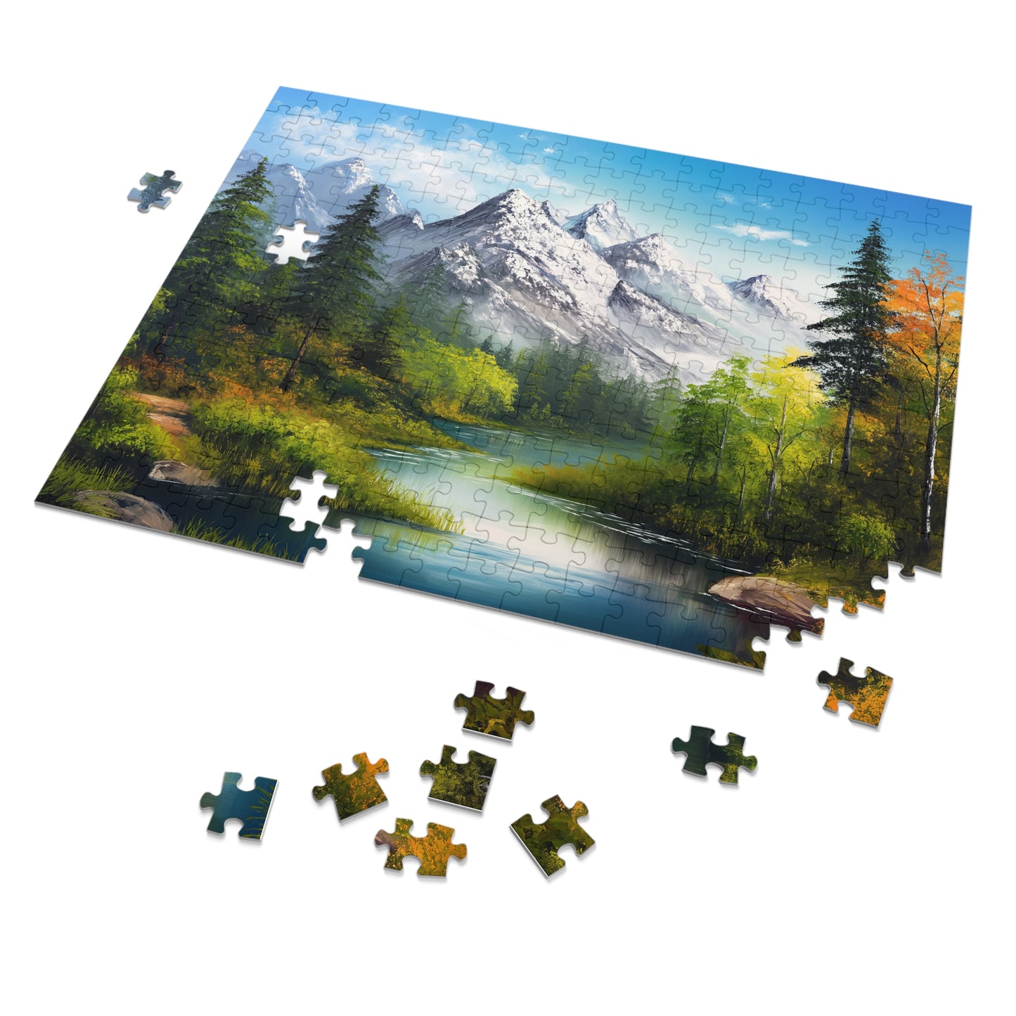 Bob Ross Style Mountain Scene Painting Jigsaw Puzzle (30, 110, 252, 500,1000-Piece)