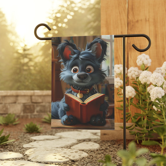 Little Dog Blue Reading his Book  Garden & House Banner
