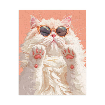 Pretty White Cat with Pink Sunglasses Jigsaw Puzzle (30, 110, 252, 500,1000-Piece)