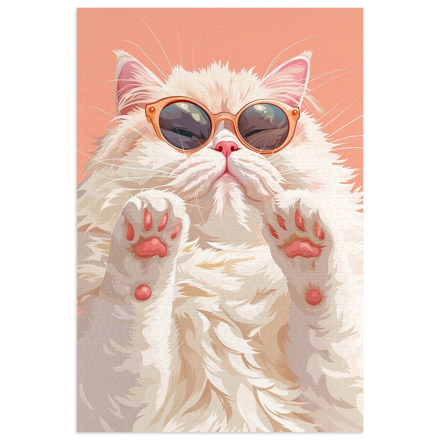 Pretty White Cat with Pink Sunglasses Jigsaw Puzzle (30, 110, 252, 500,1000-Piece)