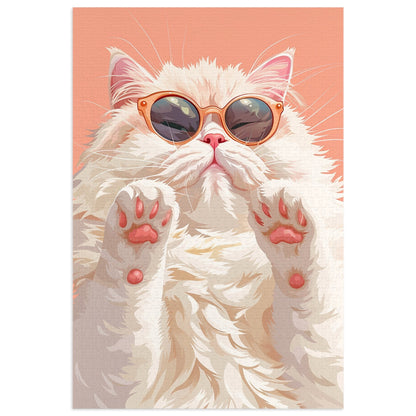 Pretty White Cat with Pink Sunglasses Jigsaw Puzzle (30, 110, 252, 500,1000-Piece)