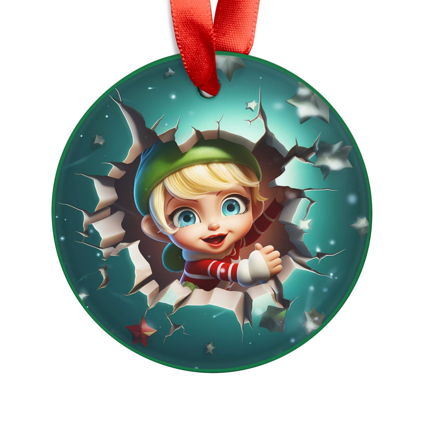 2024 Girl Elf Christmas Acrylic Ornament with Ribbon