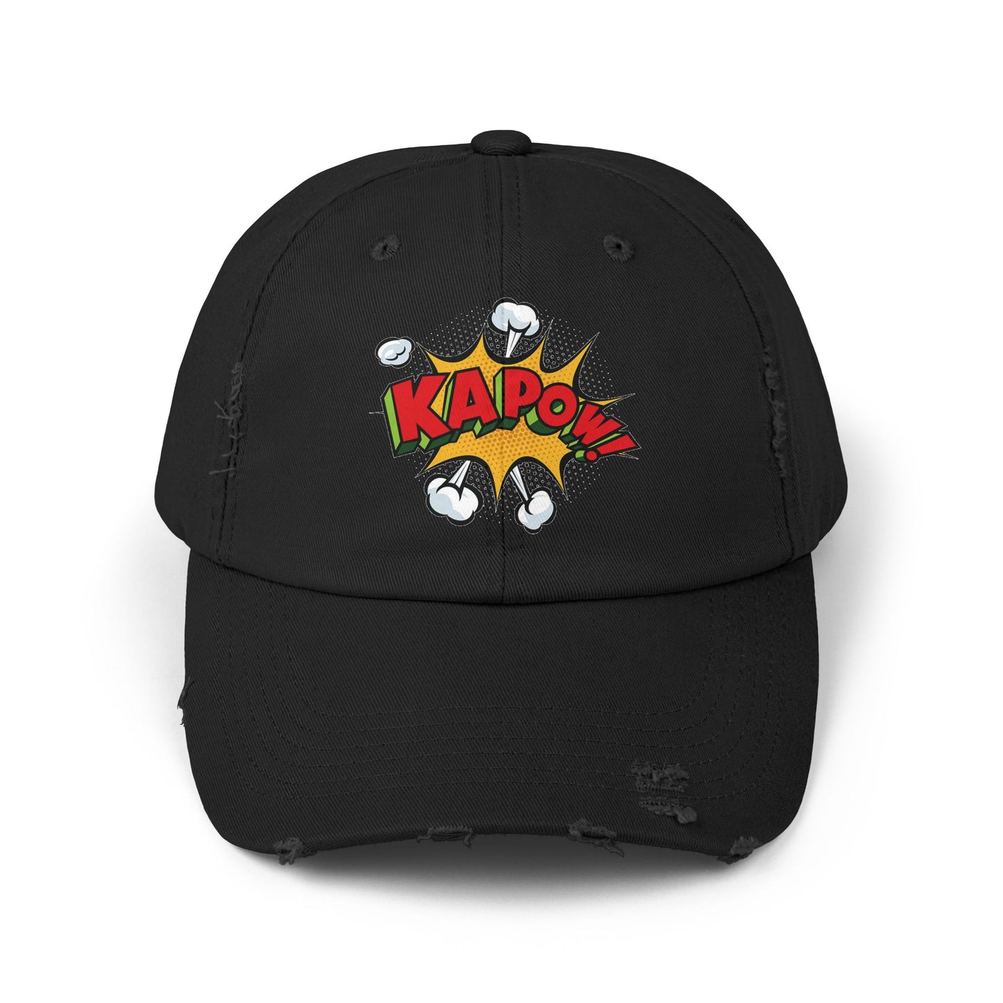 Unisex Distressed Cap - Comic Style 'KAPOW!' Graphic Hat for Bold Adventure Lovers