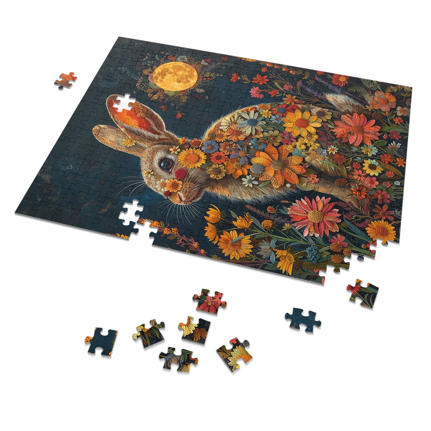 Flower Bunny Rabbit at Night Jigsaw Puzzle (30, 110, 252, 500,1000-Piece)