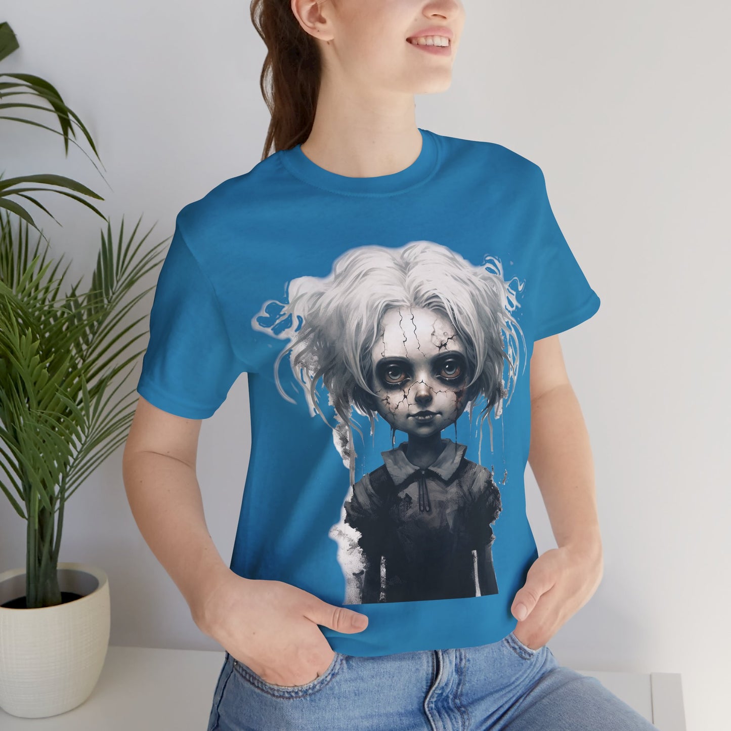 Creepy Doll Halloween Unisex Jersey Short Sleeve Tee