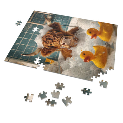 Highland Cow and Her Rubber Duckies Jigsaw Puzzle (30, 110, 252, 500,1000-Piece)