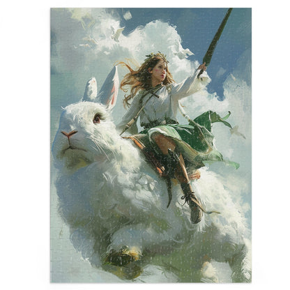 Futuristic Female Warrior Riding a Giant Rabbit Jigsaw Puzzle (30, 110, 252, 500,1000-Piece)