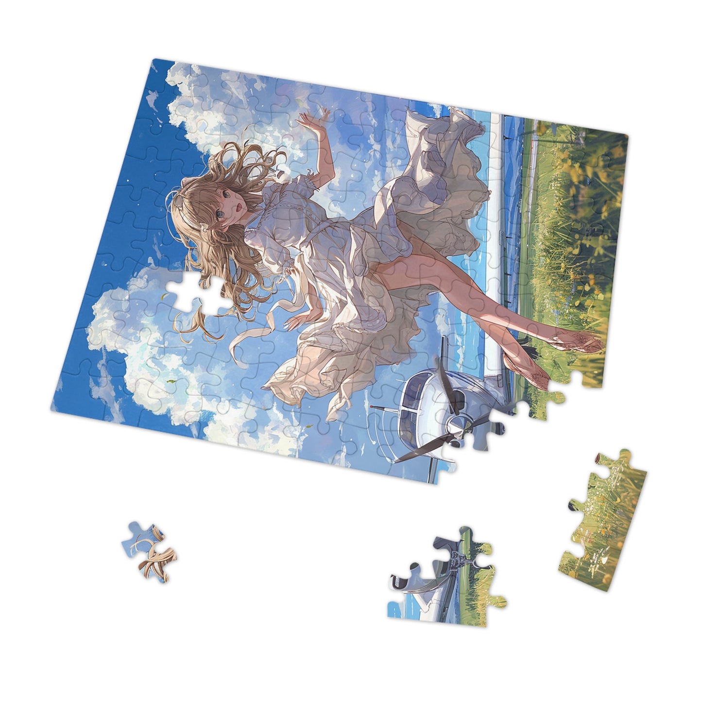 Young Anime Girl and her Airplane Jigsaw Puzzle (30, 110, 252, 500,1000-Piece)