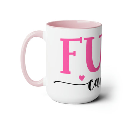 Breast Cancer Awareness Fuck Cancer Pink Ribbon Two-Tone Coffee Mugs, 15oz