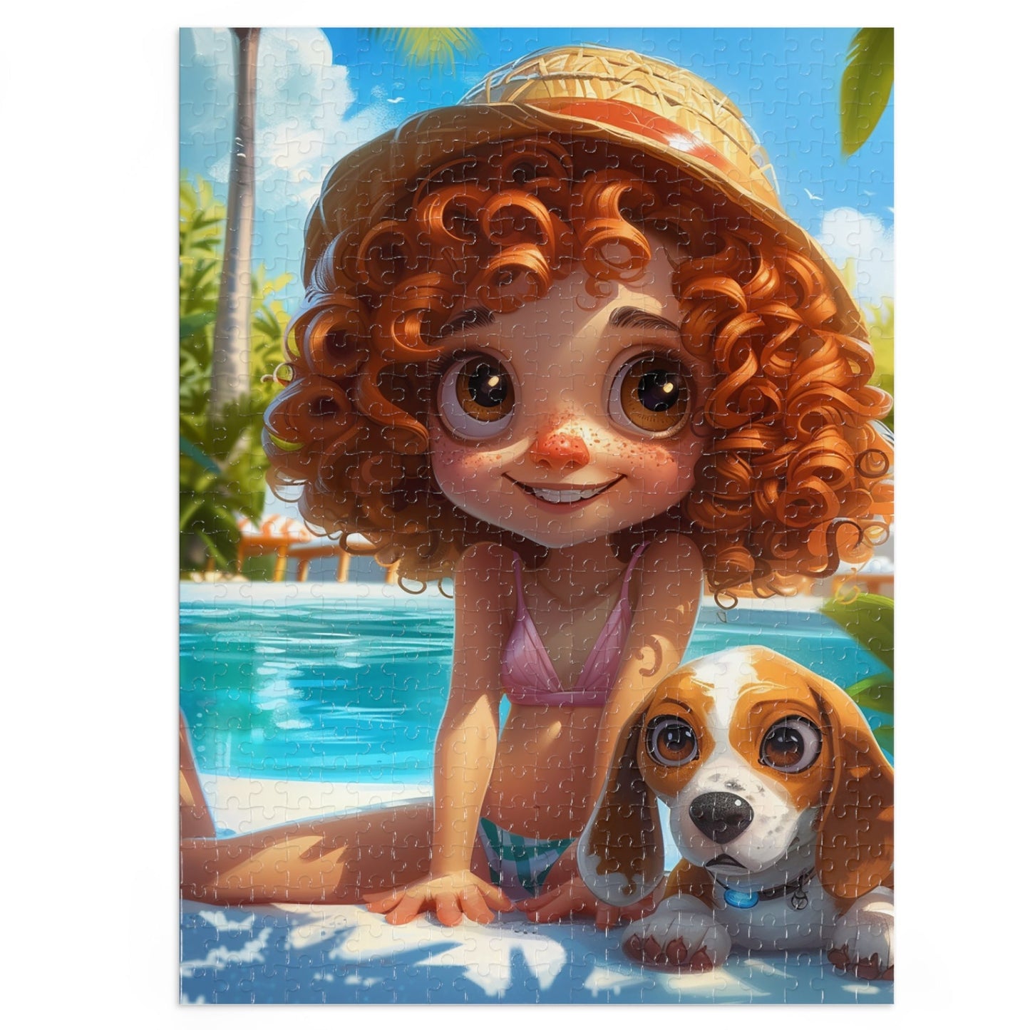 Redheaded Girl with her Puppy Jigsaw Puzzle (30, 110, 252, 500,1000-Piece)