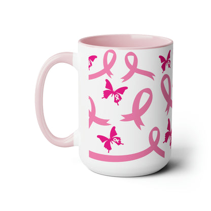 Breast Cancer Awareness Coffee Cup Two-Tone Coffee Mugs, 15oz