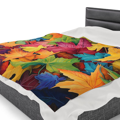 Colorful Fall Leaves Velveteen Plush Blanket