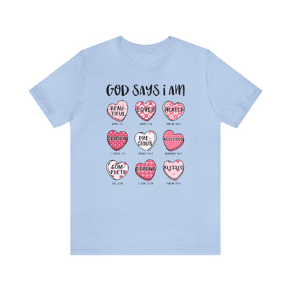 God Says I Am Candy Hearts  Unisex Jersey Short Sleeve Tee