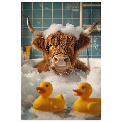 Highland Cow and Her Rubber Duckies Jigsaw Puzzle (30, 110, 252, 500,1000-Piece)