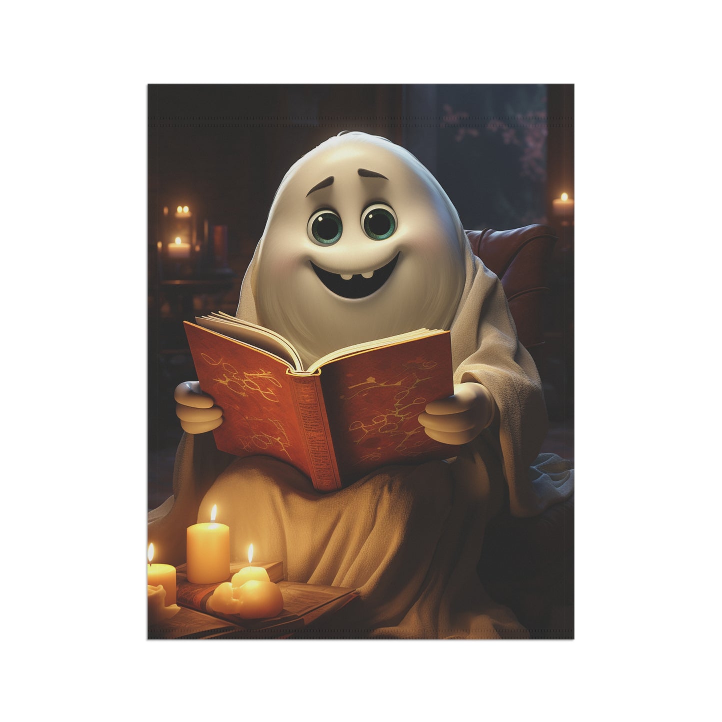 Cute Ghost Reading a Book Garden & House Banner