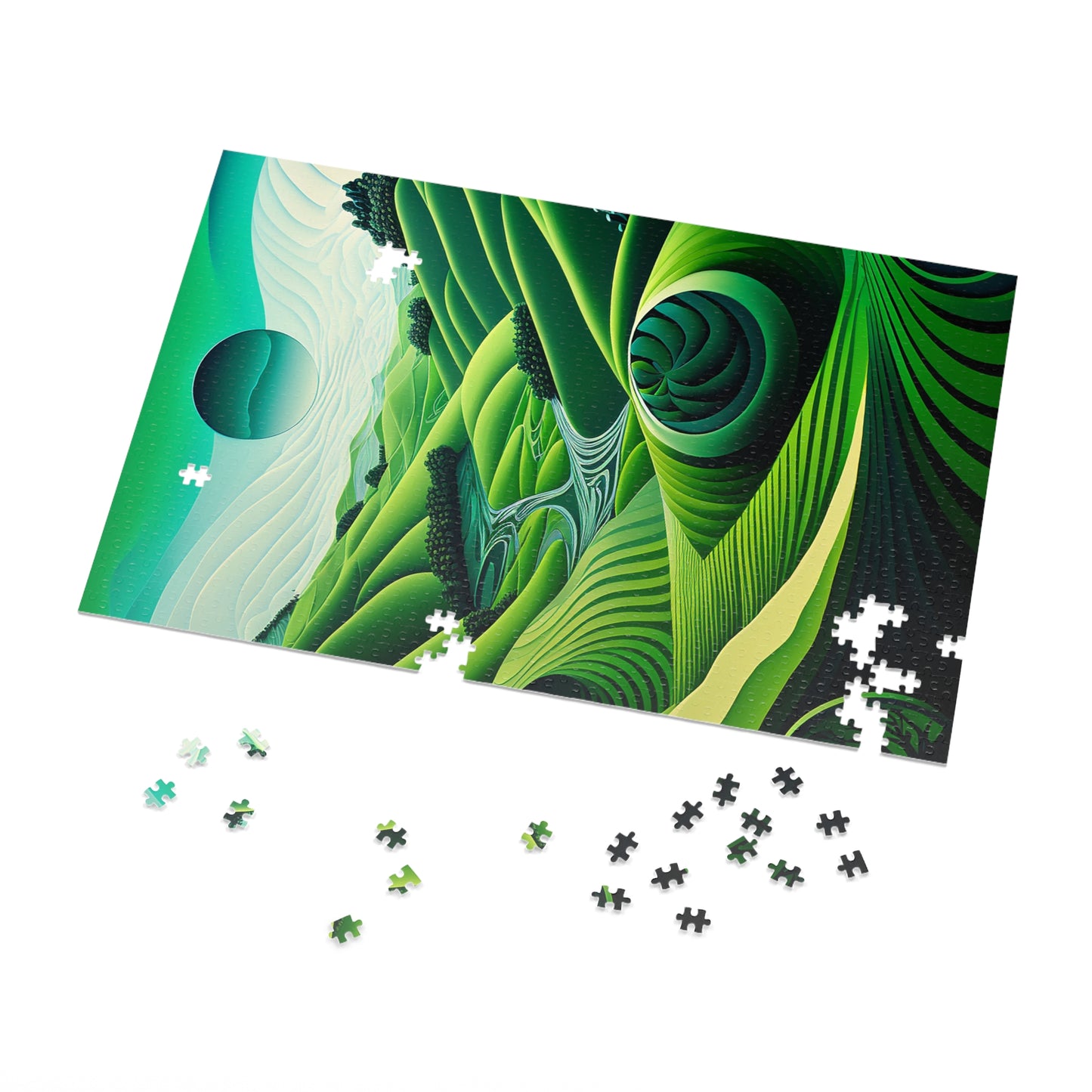 Abstract Green Rolling Fields Jigsaw Puzzle (30, 110, 252, 500,1000-Piece)