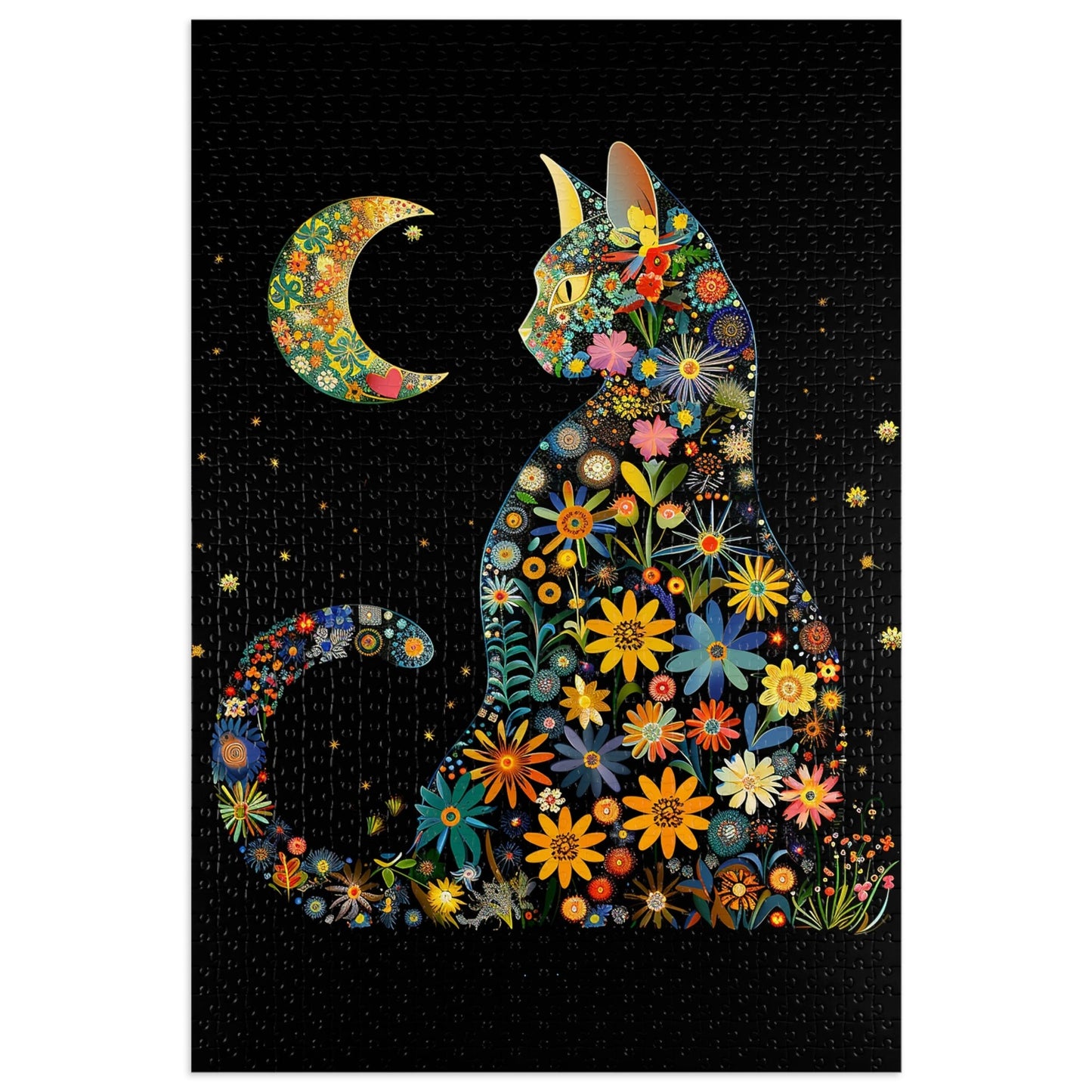 Flower Cat with the Night Sky Jigsaw Puzzle (30, 110, 252, 500,1000-Piece)