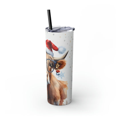 Christmas Cow  Skinny Tumbler with Straw, 20oz