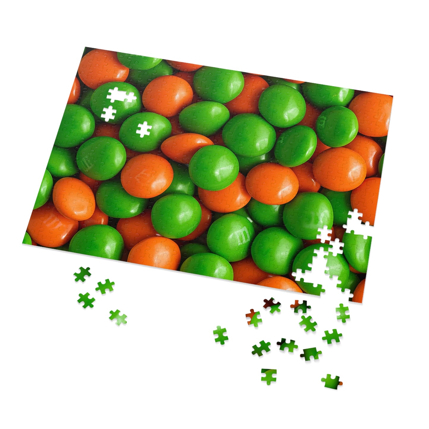 Green and Orange M&Ms  Jigsaw Puzzle (30, 110, 252, 500,1000-Piece)