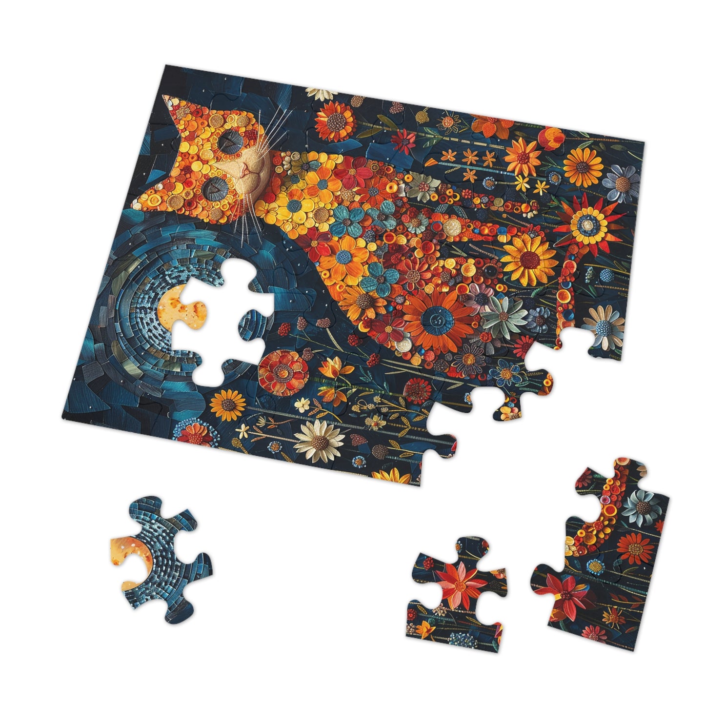 Flower Cat at Night Jigsaw Puzzle (30, 110, 252, 500,1000-Piece)