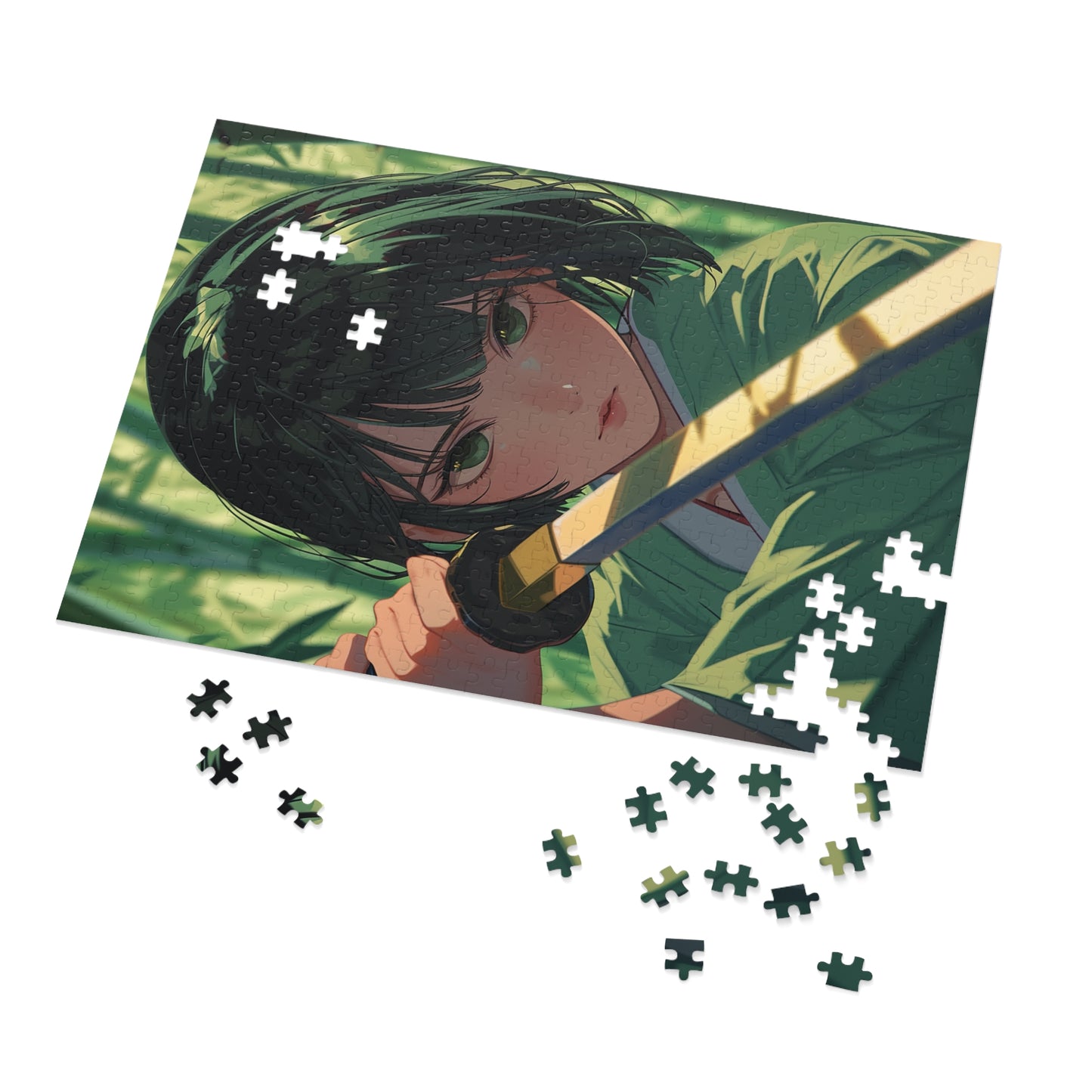 Green Eyed Japanese Anime Warrior  Jigsaw Puzzle (30, 110, 252, 500,1000-Piece)