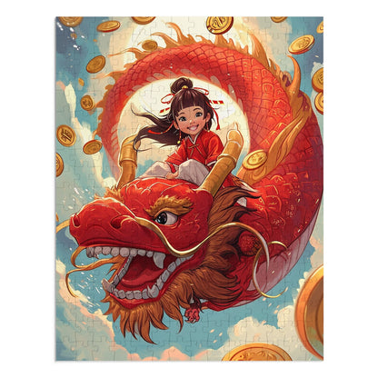 Riding the Red Chinese Dragon  Jigsaw Puzzle (30, 110, 252, 500,1000-Piece)