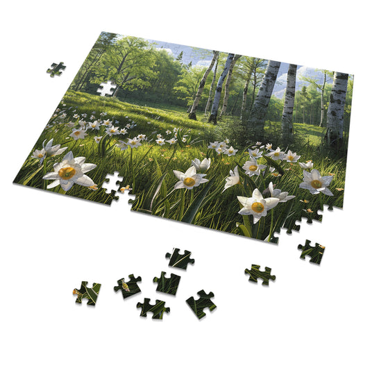 Birch Trees and Daffodils  Jigsaw Puzzle (30, 110, 252, 500,1000-Piece)