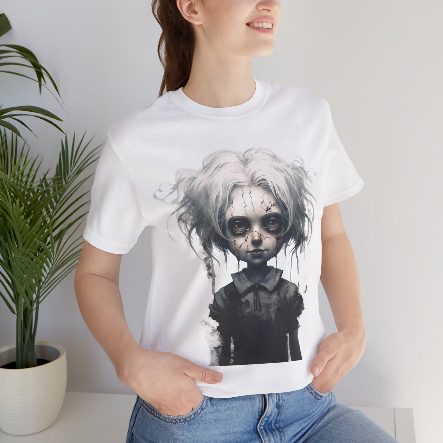 Creepy Doll Halloween Unisex Jersey Short Sleeve Tee