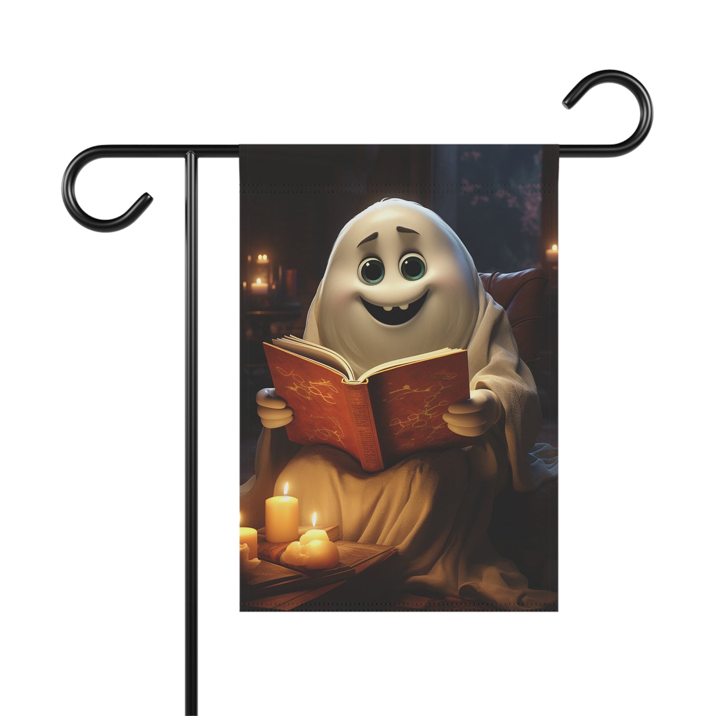 Cute Ghost Reading a Book Garden & House Banner