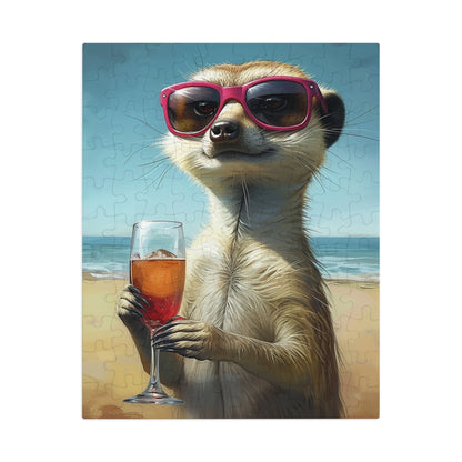 Meerkat at the Beach Enjoying a Glass of Wine Jigsaw Puzzle (30, 110, 252, 500,1000-Piece)