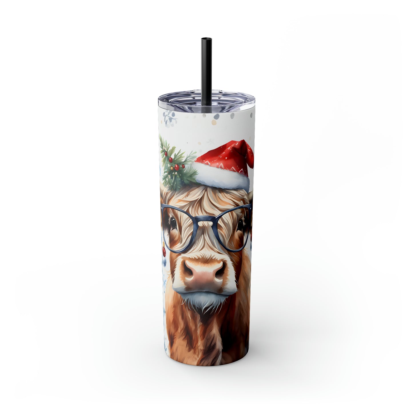 Christmas Cow  Skinny Tumbler with Straw, 20oz