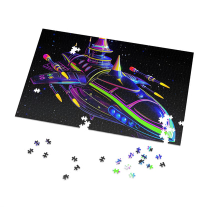 Neon Spaceship Jigsaw Puzzle (30, 110, 252, 500,1000-Piece)