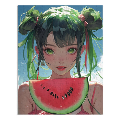 Young Anime Girl with a Watermelon  Jigsaw Puzzle (30, 110, 252, 500,1000-Piece)