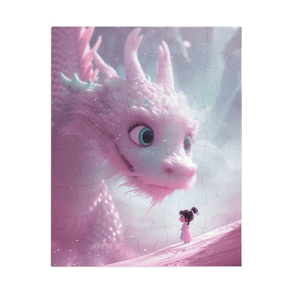 Young Pink Dragon with Sweet Little Girl  Jigsaw Puzzle (30, 110, 252, 500,1000-Piece)