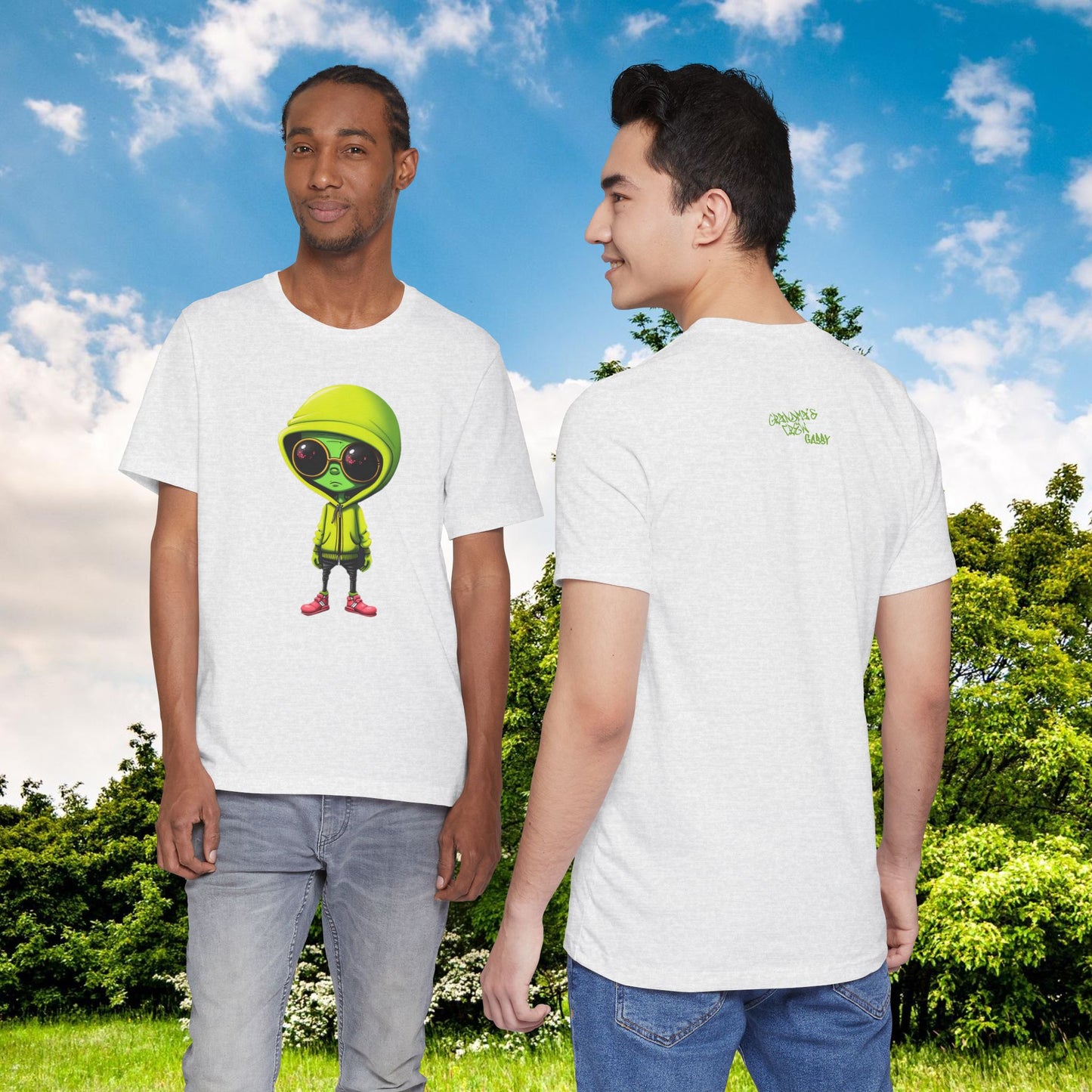 Hip Hop Alien with Grandma's Crew Personalized on Back   Unisex Jersey Short Sleeve Tee