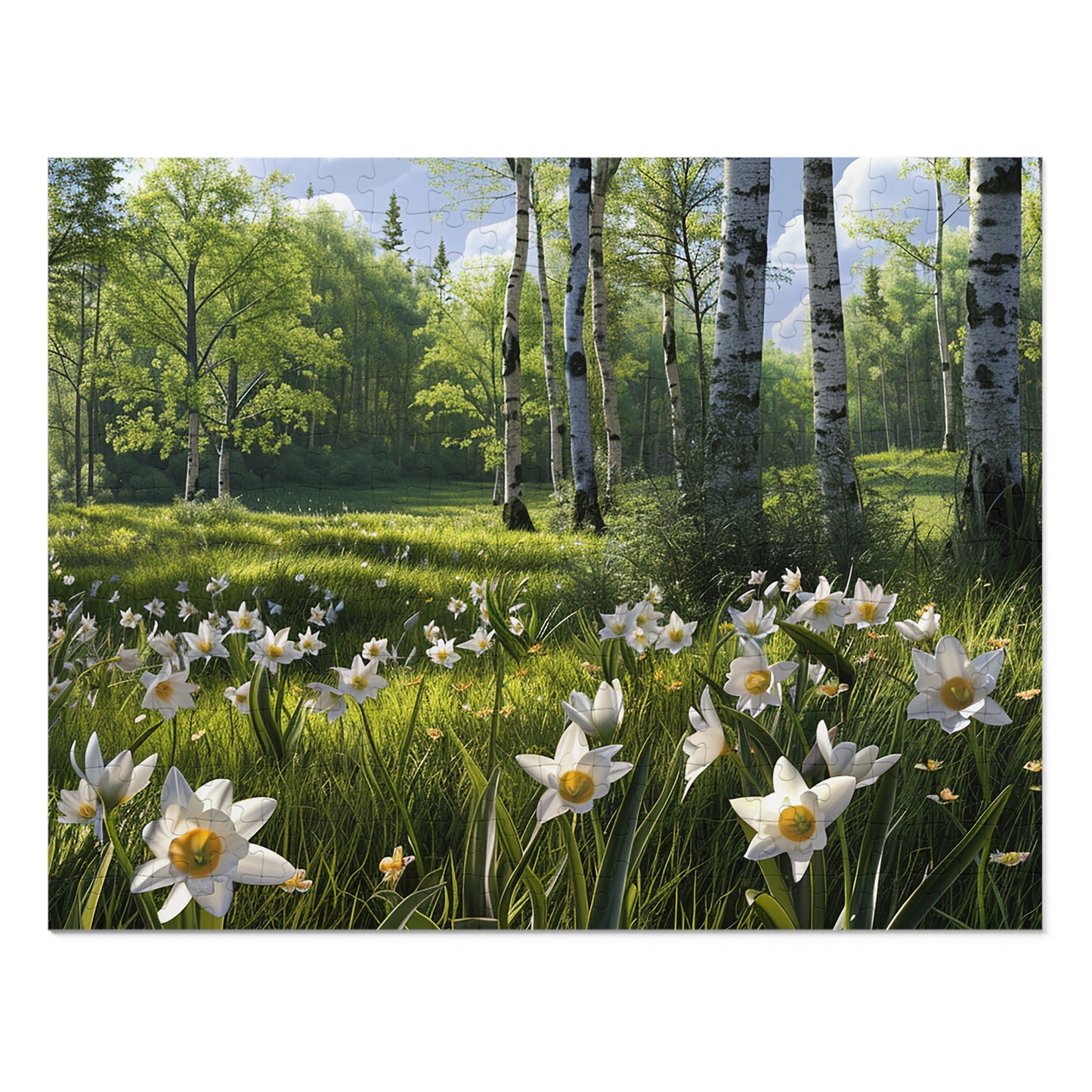 Birch Trees and Daffodils  Jigsaw Puzzle (30, 110, 252, 500,1000-Piece)