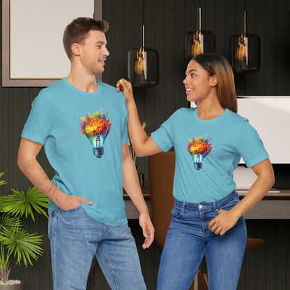 Light Bulb Moment- Unisex Jersey Short Sleeve Shirt with Colorful Idea Design