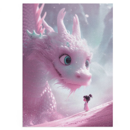 Young Pink Dragon with Sweet Little Girl  Jigsaw Puzzle (30, 110, 252, 500,1000-Piece)