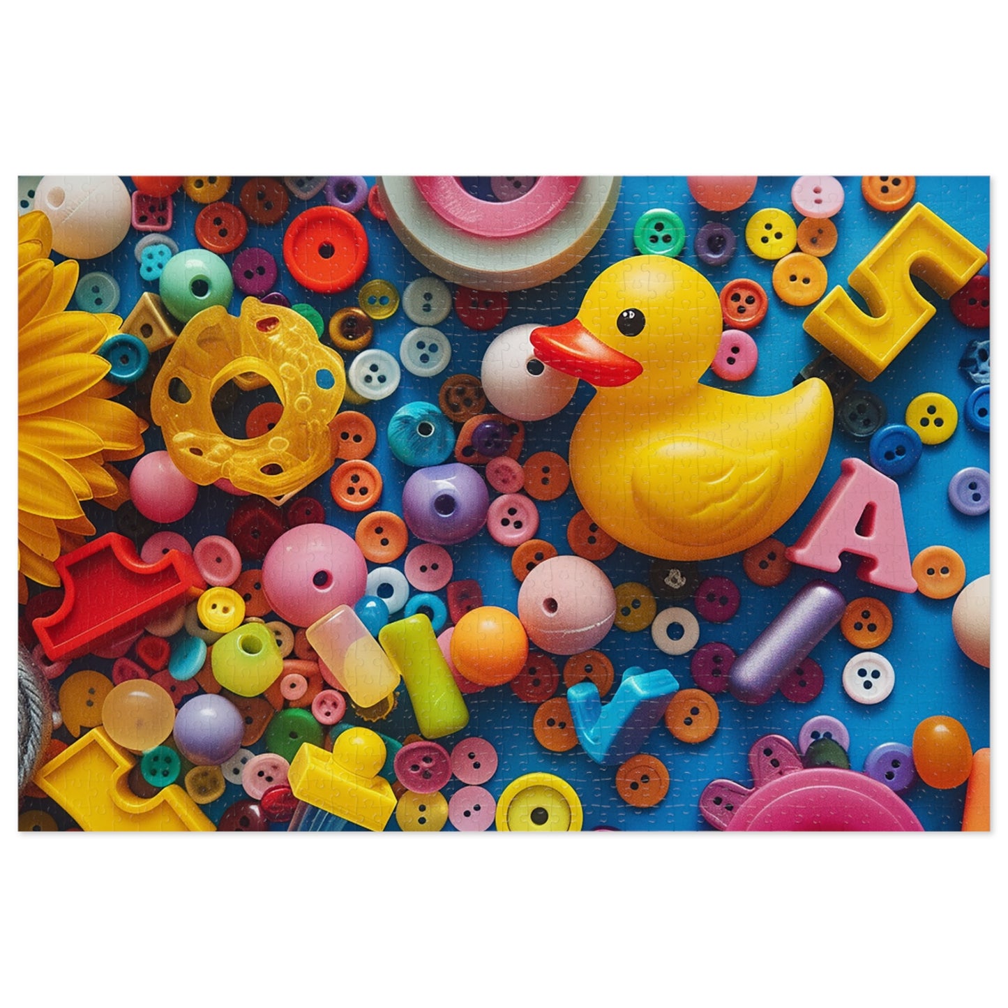 Buttons and Rubber Duckie Jigsaw Puzzle (30, 110, 252, 500,1000-Piece)